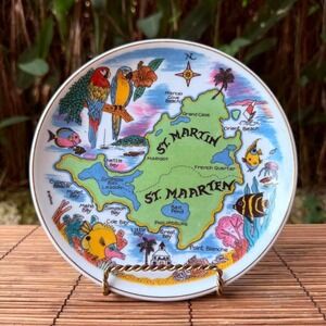 Vintage St. Martin St. Maarten Souvenir Plate Caribbean Island Map Wall Decor 7"